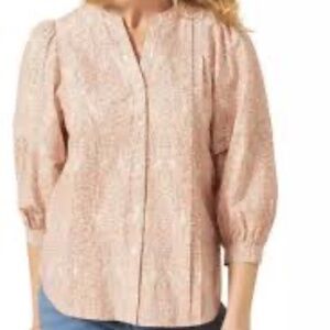 J. McLaughlin silk cotton blouse size S puff sleeve floral heron bird novelty